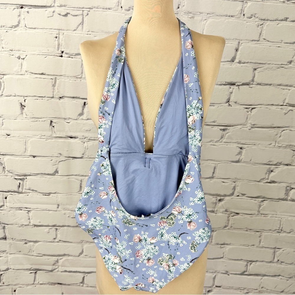 We Wore What Brooklyn One Piece Swimsuit Bow Halter Neck XS lavender Floral - Picture 3 of 12